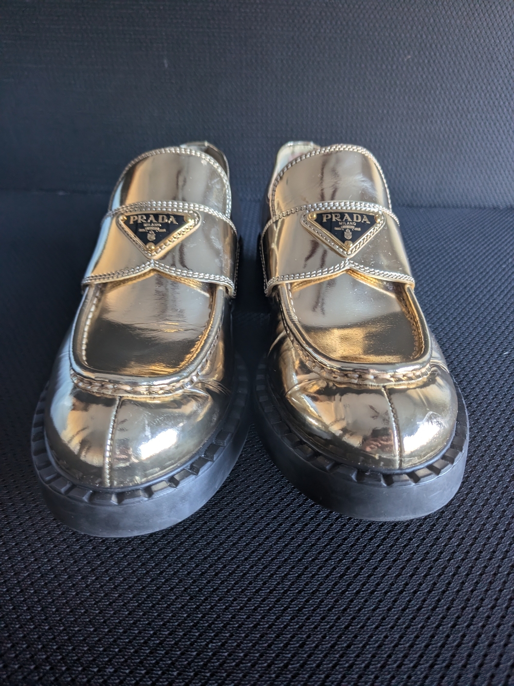 Prada Women’s Metallic Gold Leather Loafers - Picture 4 of 16